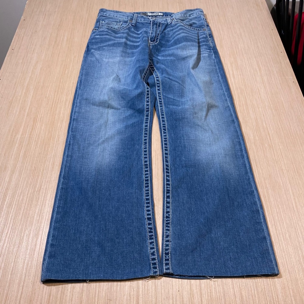 BKE Tyler Mens Straight Leg Jeans Medium Wash Thick Stitch Denim 33S 34x29